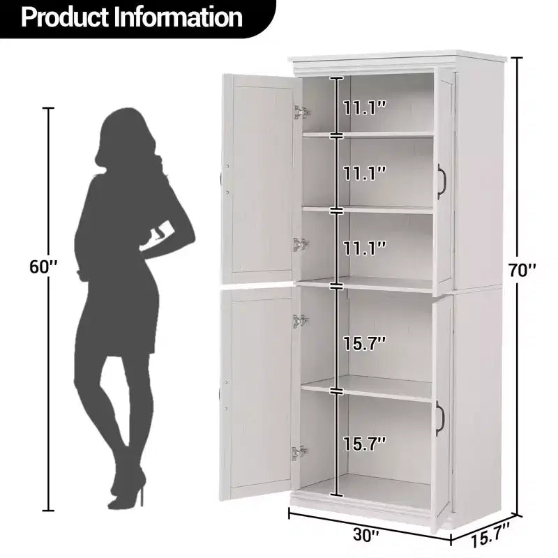 Meuble de rangement de cuisine autoportant, armoire de 178 cm avec portes et étagères réglables