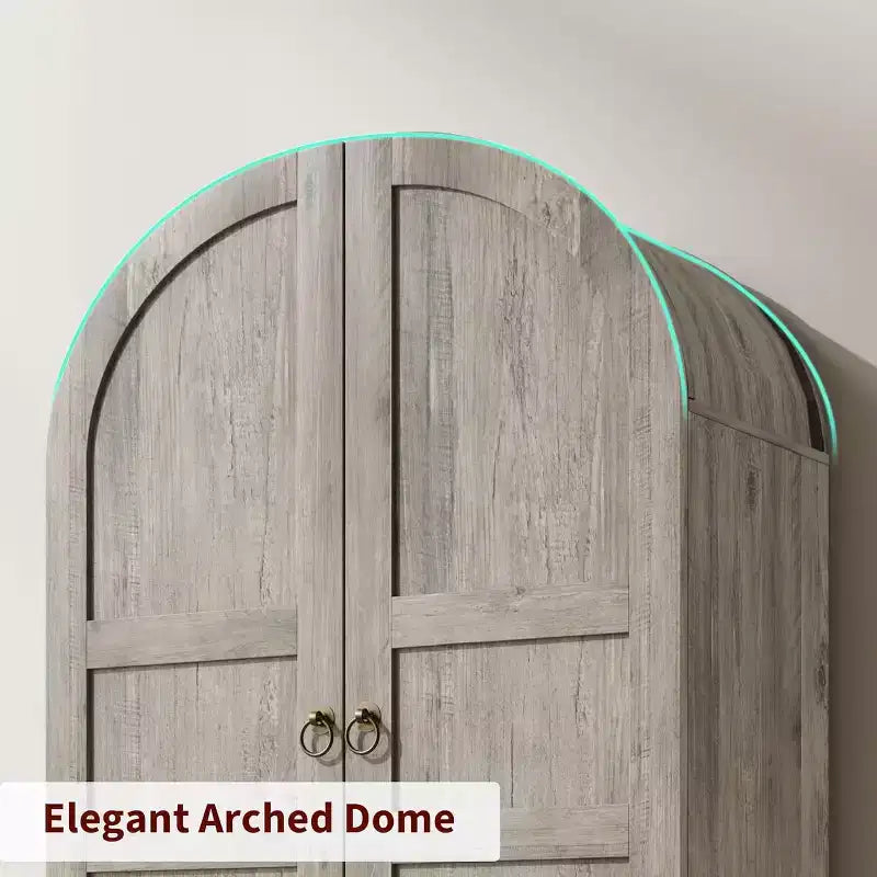 71 bibliothèque haute avec arche, bibliothèque arquée en bois avec portes et tiroirs, grande bibliothèque arquée de présentation avec rangement, convient pour le bureau et le salon