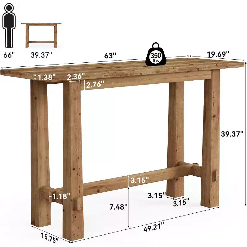 Table de pub en bois massif, hauteur bar, 63 pouces, pour cuisine, café ou restaurant