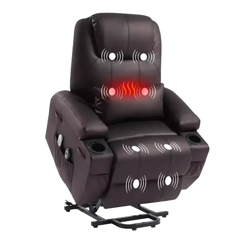Fauteuil inclinable électrique avec assistance au levage Bestier 34,6 po avec massage et chaleur, fauteuil inclinable en similicuir avec poches latérales et porte-gobelets