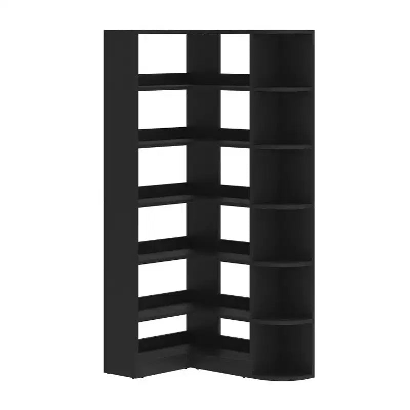 Étagère à 6 niveaux avec lumière LED, bibliothèque moderne de 180 cm, étagère d'angle en forme de L, meuble de rangement et de présentation.
