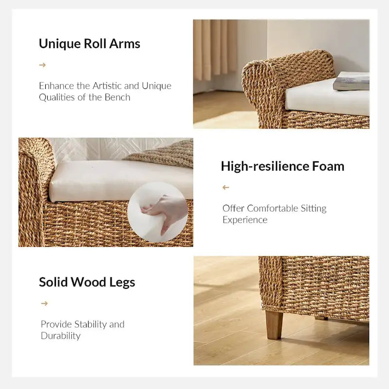 Banc de rangement en rotin de style bohème-ferme Bab avec motifs sculptés creux par HULALA HOME