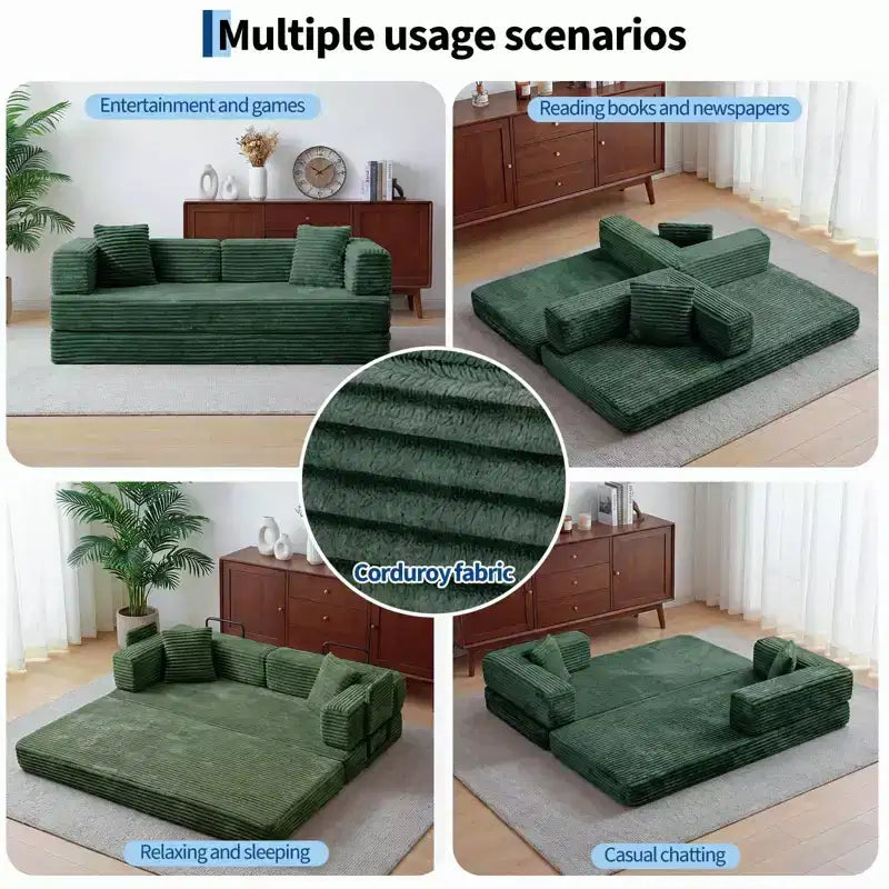 Canapé-lit convertible 5-en-1 de 80,7 po, velours côtelé, 544 kg, aucun assemblage requis