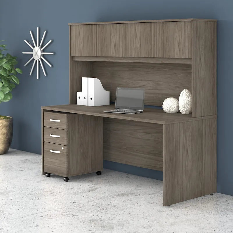 Bureau de 72 po avec huche et caisson mobile à 3 tiroirs