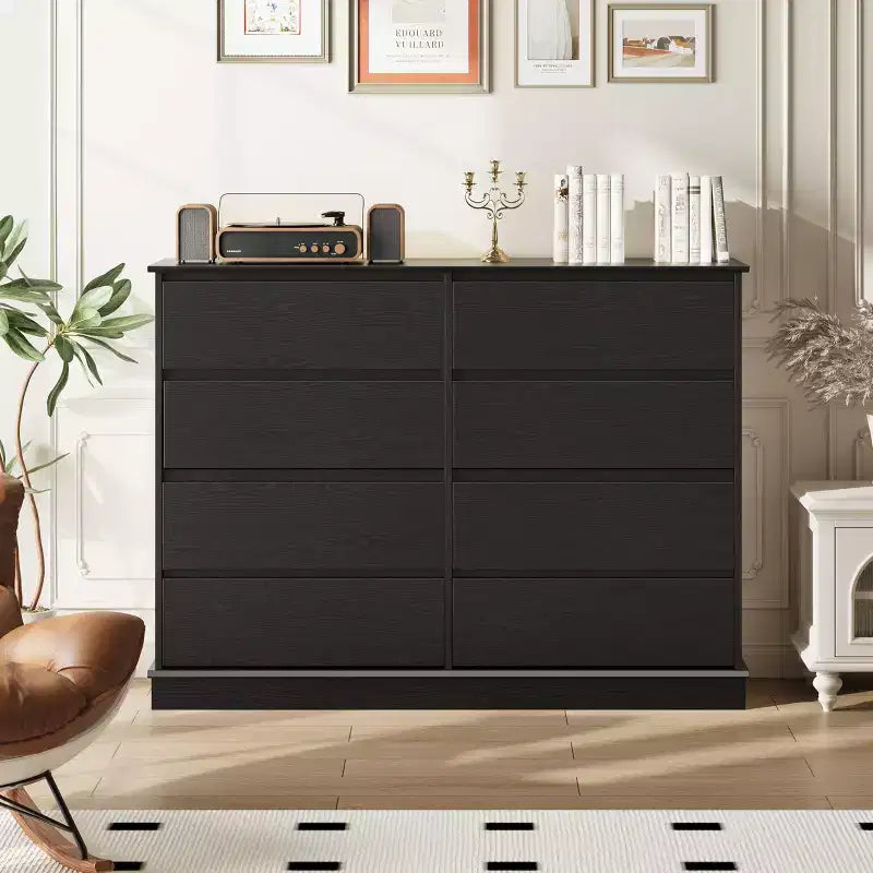 Commode moderne de chambre à 8 tiroirs, unité de rangement en bois pour placard, large commode