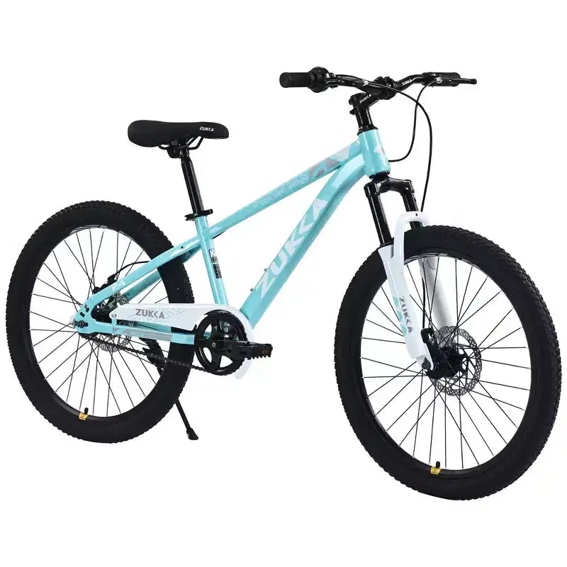 NAYSAYE Vélo VTT Enfant 24 Pouces avec Fourche Suspendue Cadre en Acier pour Enfants de 9 à 12 Ans, Cyan, 63.78*24.8*37.2