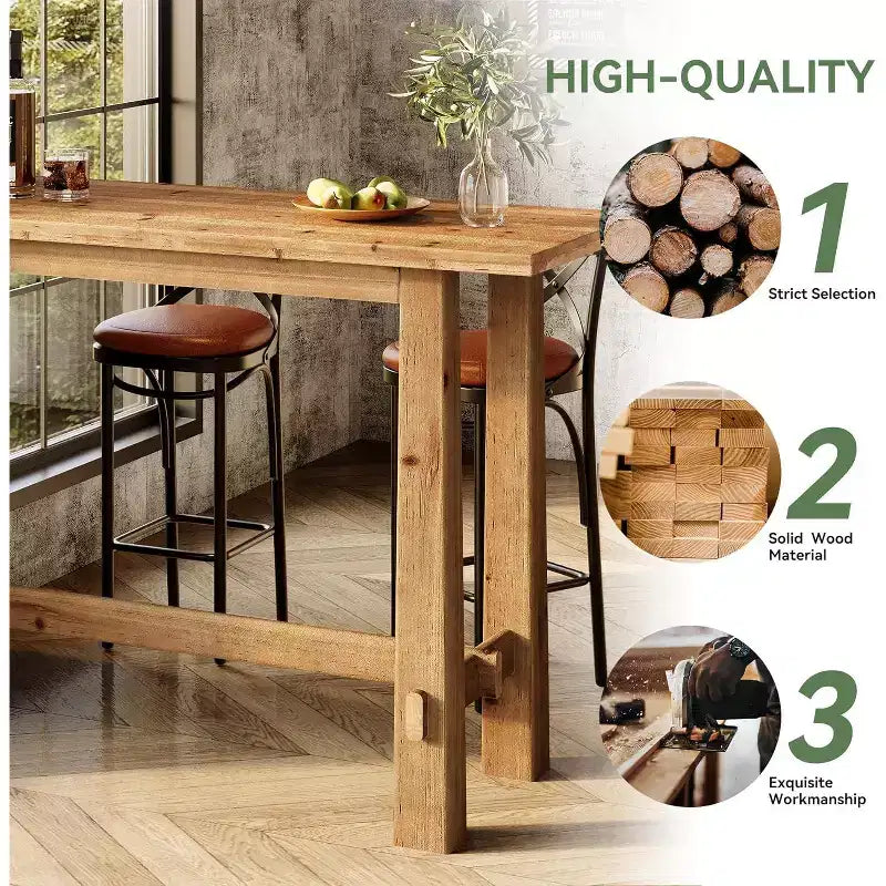 Table de pub en bois massif, hauteur bar, 63 pouces, pour cuisine, café ou restaurant