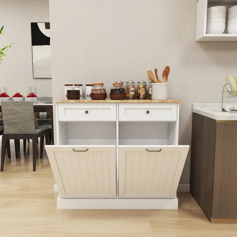 Meuble poubelle de cuisine avec 2 tiroirs