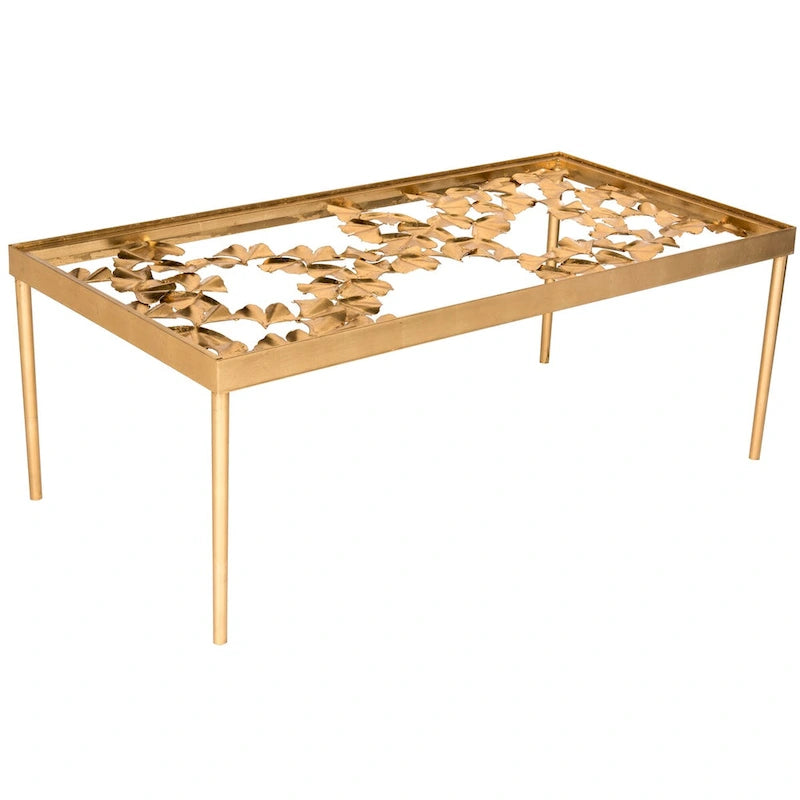 Table basse en feuille d'or antique, 48 L x 24 P x 18 H