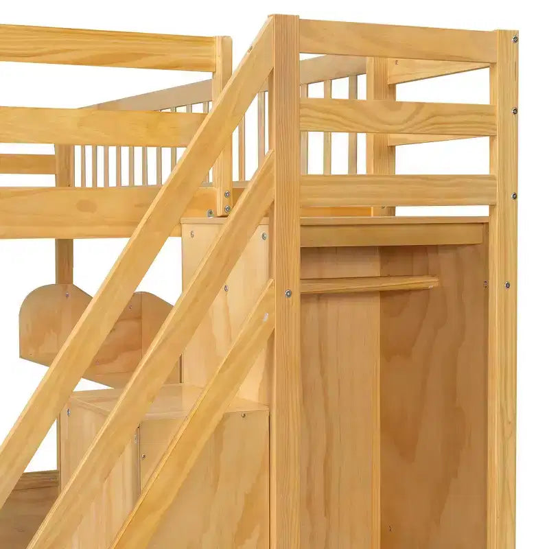 Lit mezzanine double avec escalier, armoire et étagères de rangement – MDF, 295 kg