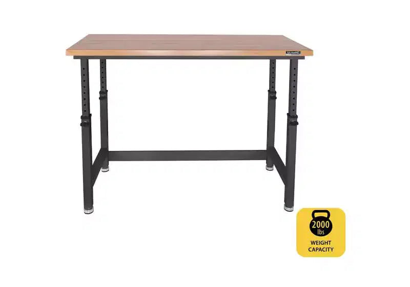 Établi robuste avec plateau en bois et hauteur réglable de 60 po