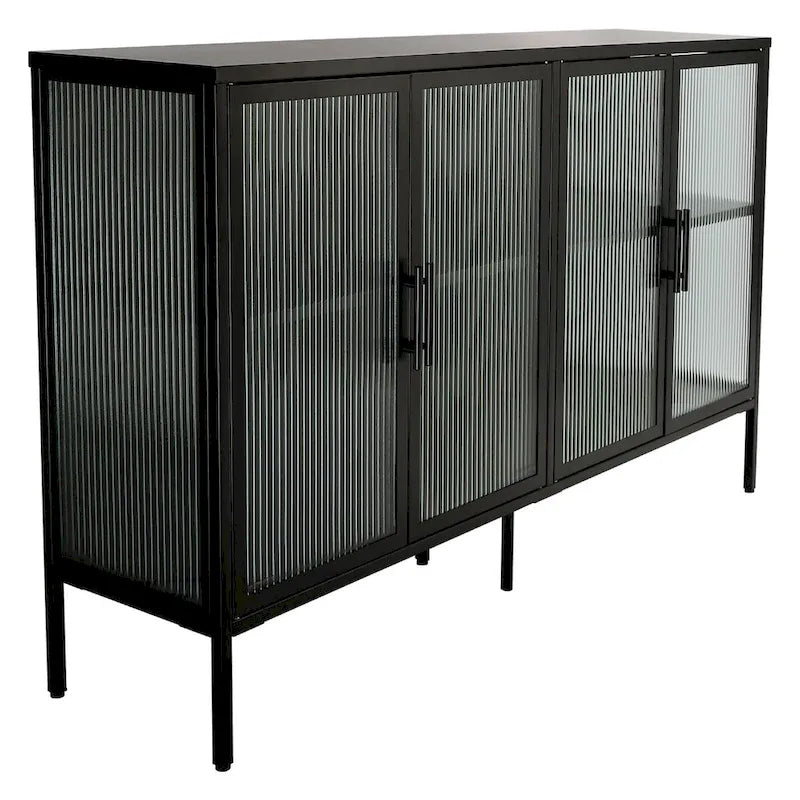 Meuble en métal et verre trempé avec étagère réglable
