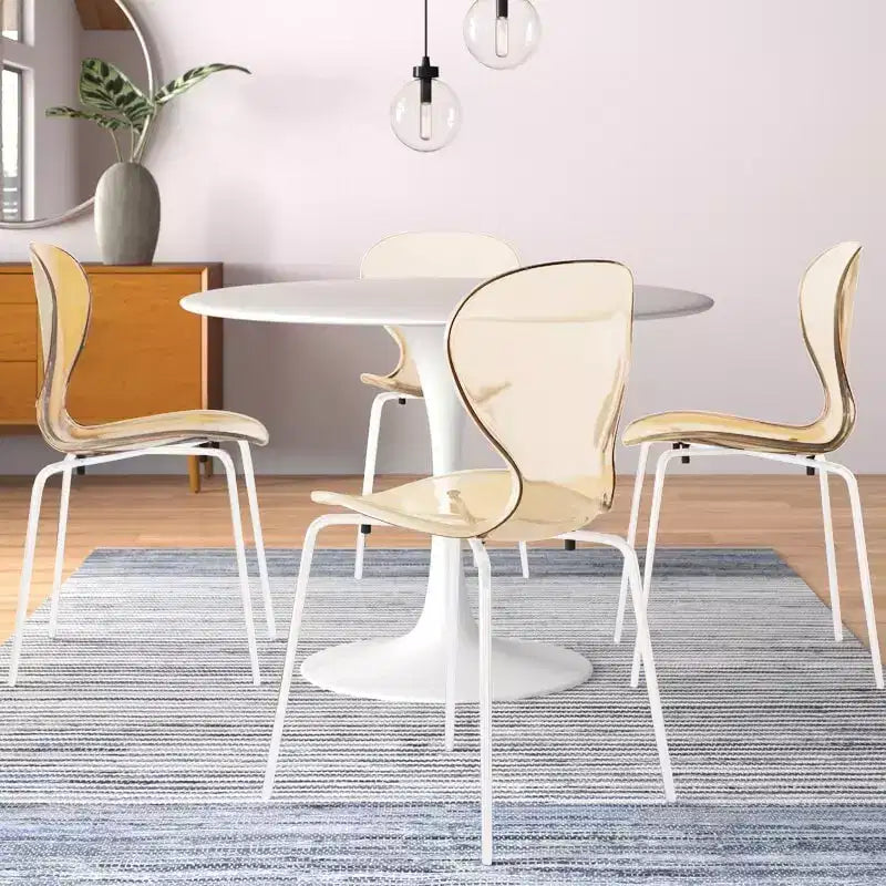 LeisureMod Bristol Ensemble de Salle à Manger 5 Pièces Table à Manger Ronde, 4 Chaises de Salle à Manger en Plastique Pieds Blancs