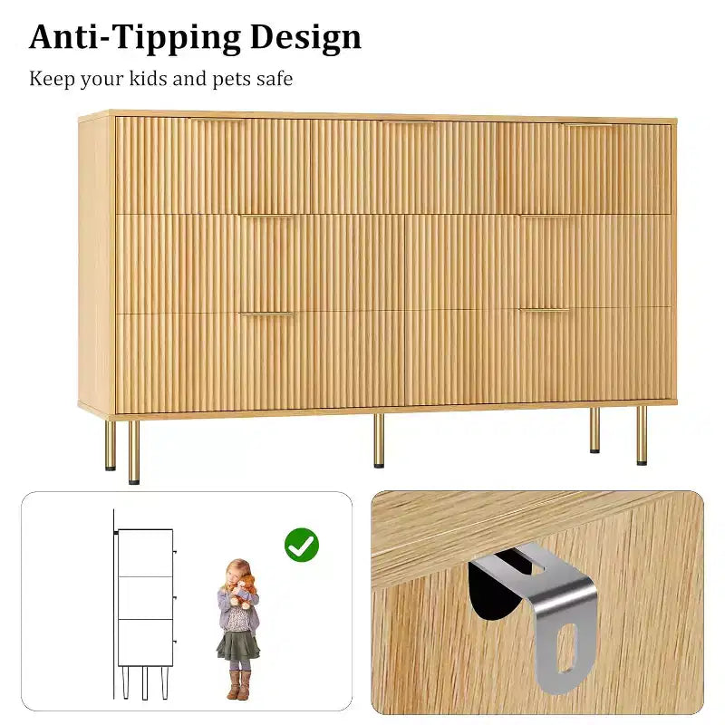Commode cannelée à 7 tiroirs, Armoire de rangement moderne en bois, Meuble de chambre à coucher pour salon ou couloir