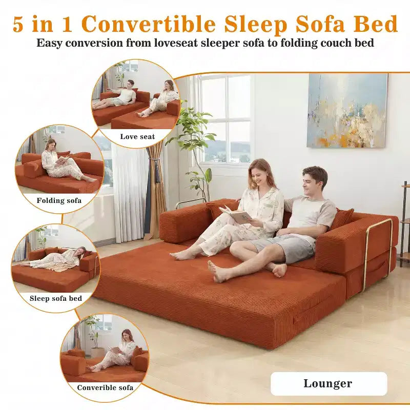 Dyonery 78Canapé-lit Pliant Convertible en Velours Côtelé Grand Lit de Sol 4-en-1 Combinaison Modulaire DIY Canapé Pliant Confortable.