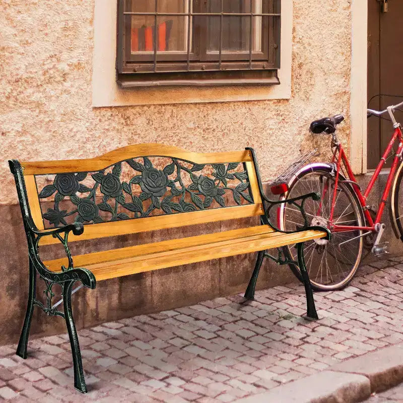 Banc de jardin en métal Costway pour patio, parc, porche, chaise de chemin, mobilier en fonte et bois dur