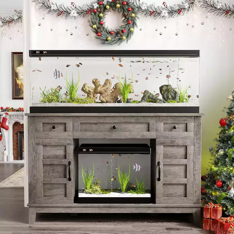 Meuble de support pour aquarium de 55-75 gallons de style ferme, support d'aquarium avec prise de courant, support d'aquarium robuste de 1400 livres avec support pour poissons/tortues/terrarium de reptiles