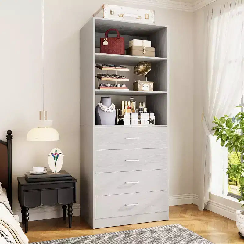Système de rangement de placard avec tiroirs et étagères en bois