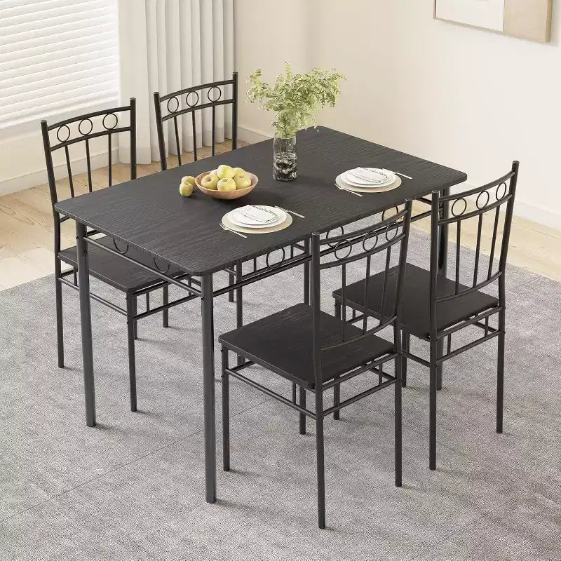 Ensemble de salle à manger rectangulaire Dyonery pour 4 personnes, table de cuisine 5 pièces et 4 chaises, ensemble de table de salle à manger, ensemble de table de cuisine compact pour petit espace