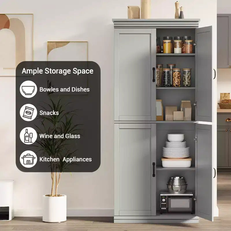 Meuble de rangement de cuisine autoportant, armoire de 178 cm avec portes et étagères réglables