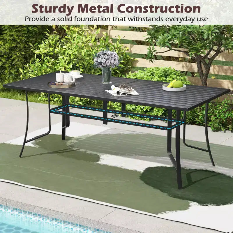 Ensemble de salle à manger Gymax 9 pièces pour patio avec table rectangulaire et chaises empilables avec trou pour parasol