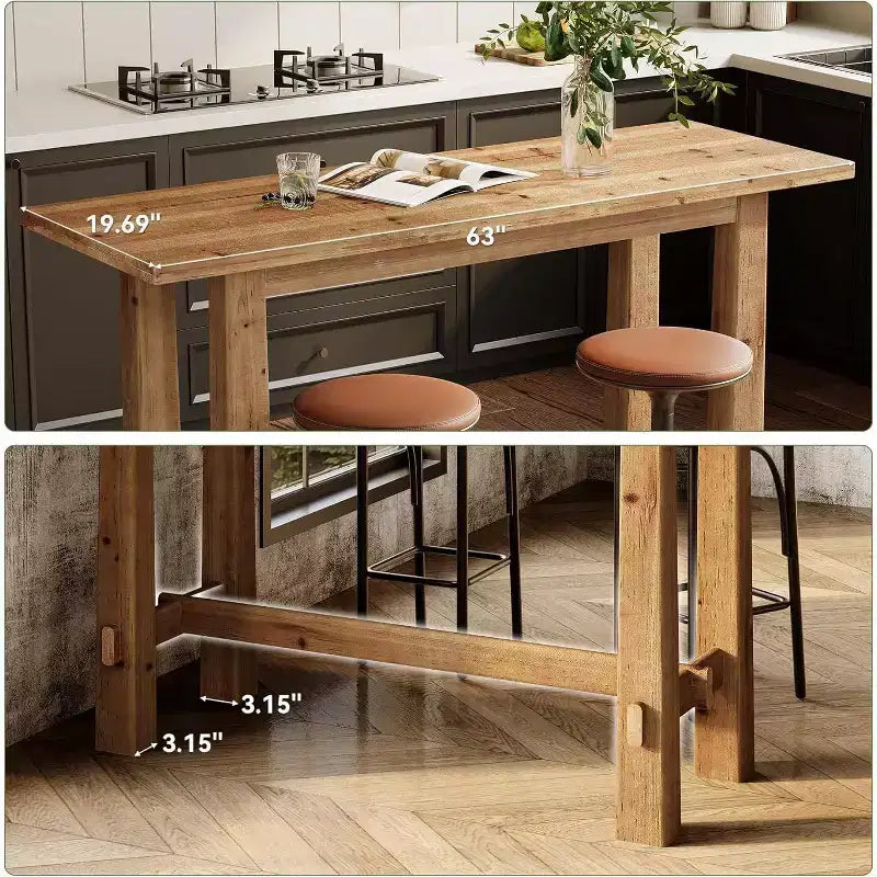Table de pub en bois massif, hauteur bar, 63 pouces, pour cuisine, café ou restaurant