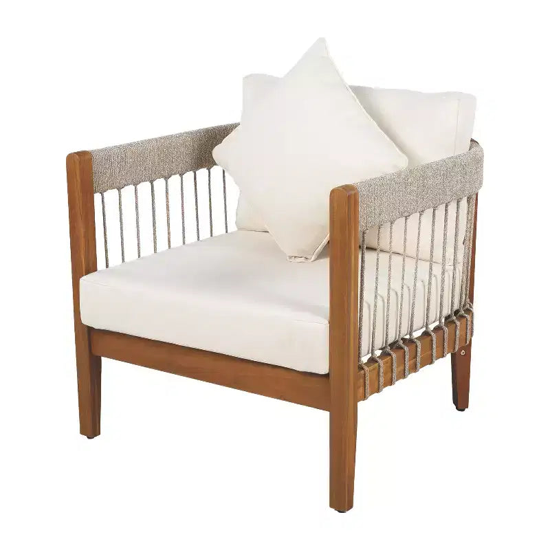Christopher Knight Home Fauteuil club de patio Clifton en acacia rustique et corde, rembourré avec dossier incurvé