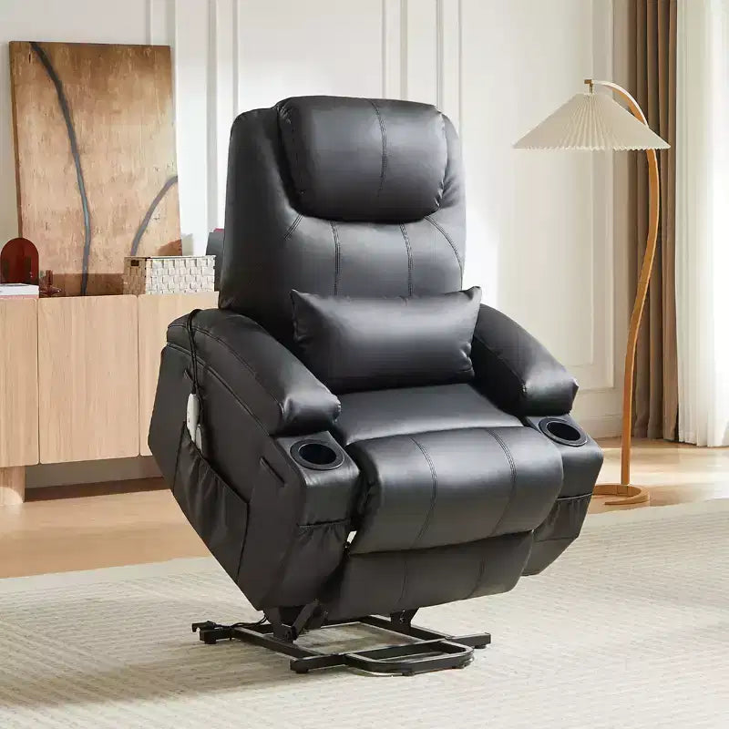 Fauteuil inclinable électrique avec assistance au levage Bestier 34,6 po avec massage et chaleur, fauteuil inclinable en similicuir avec poches latérales et porte-gobelets