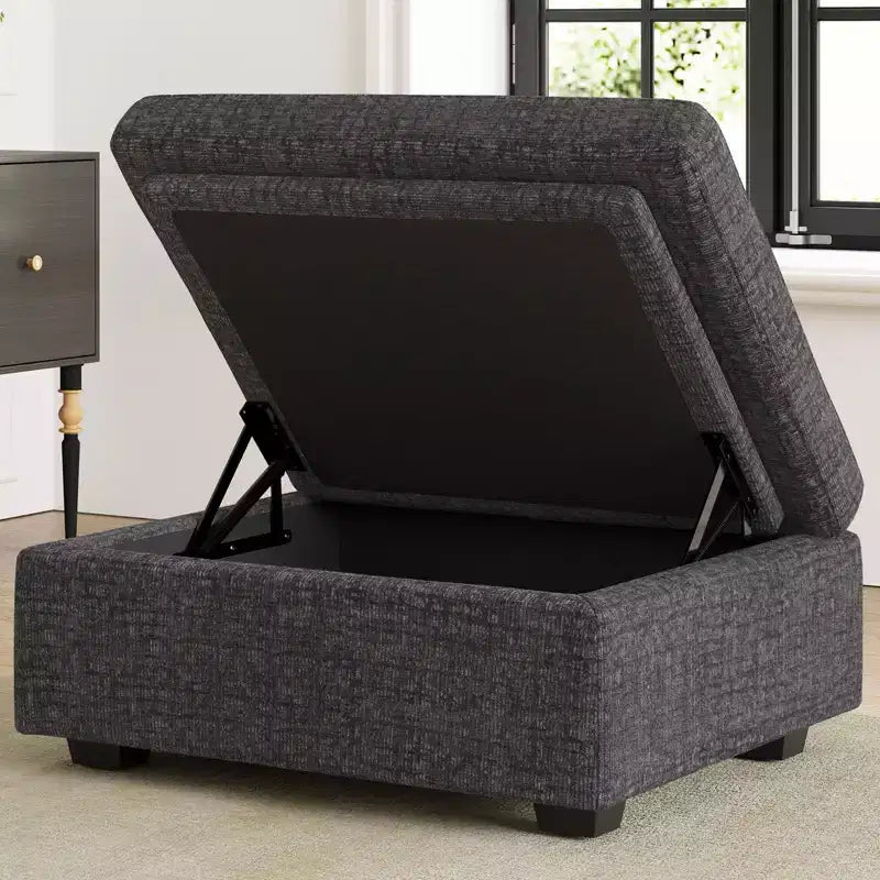 Module Pouf Ottoman Belffin en Chenille - Repose-Pieds de Rangement Modulaire avec Tissu Doux pour la Peau et Conception à Installation Rapide