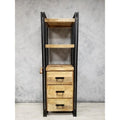 Étagère haute en bois de manguier fait main avec tiroirs en bois (Inde) – 71H x 23.75L x 15.75P