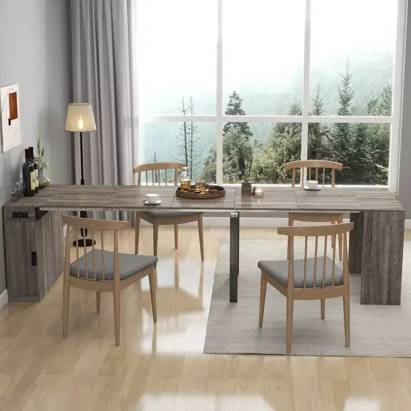 CLIHOME Table à manger extensible moderne multifonctionnelle avec prise, Table extensible peu encombrante avec rangement