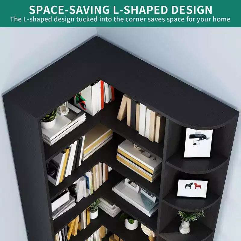 Étagère à 6 niveaux avec lumière LED, bibliothèque moderne de 180 cm, étagère d'angle en forme de L, meuble de rangement et de présentation.