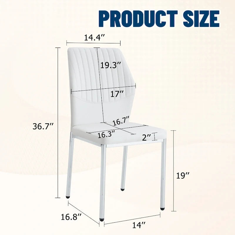 Ensemble de 6 chaises de salle à manger de luxe simples en PU haute résilience avec pieds en métal argenté, chaises d'appoint sans accoudoirs pour cuisine