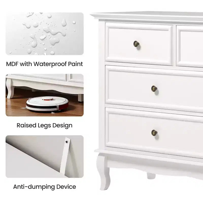 Commode à 7 tiroirs avec pieds en bois massif