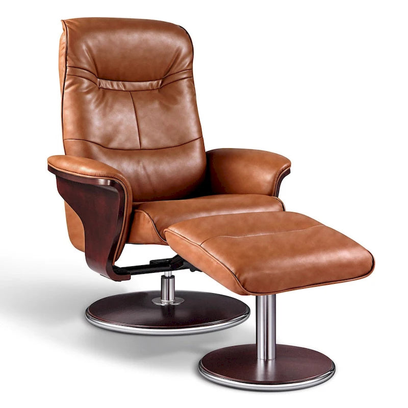 Artiva USA Milano Fauteuil inclinable pivotant moderne en cuir marron et repose-pieds
