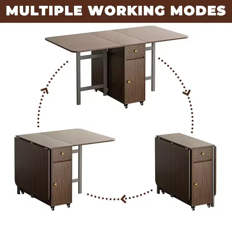 Table de salle à manger pliable ATJafurn 59 avec rabats pour petits espaces, table de cuisine rectangulaire en bois extensible avec roulettes et rangement