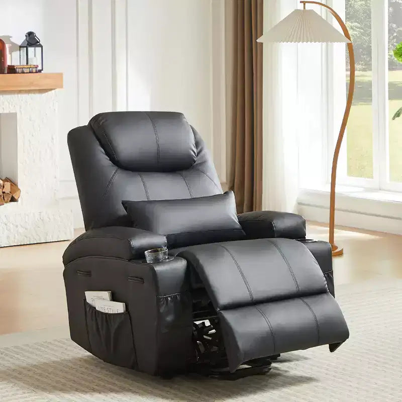 Fauteuil inclinable électrique avec assistance au levage Bestier 34,6 po avec massage et chaleur, fauteuil inclinable en similicuir avec poches latérales et porte-gobelets