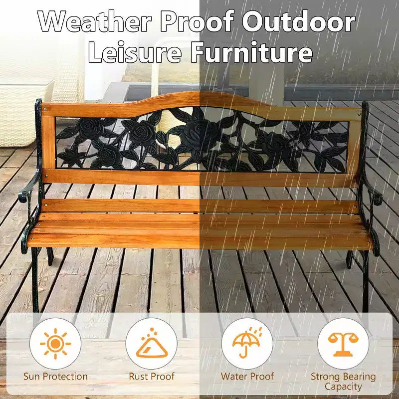 Banc de jardin en métal Costway pour patio, parc, porche, chaise de chemin, mobilier en fonte et bois dur