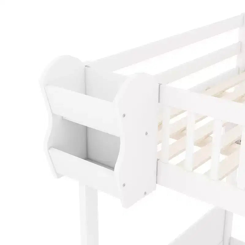 Lit mezzanine double avec escalier, armoire et étagères de rangement – MDF, 295 kg