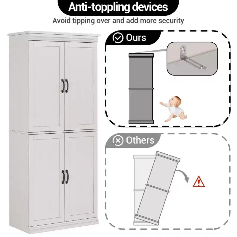 Meuble de rangement de cuisine autoportant, armoire de 178 cm avec portes et étagères réglables