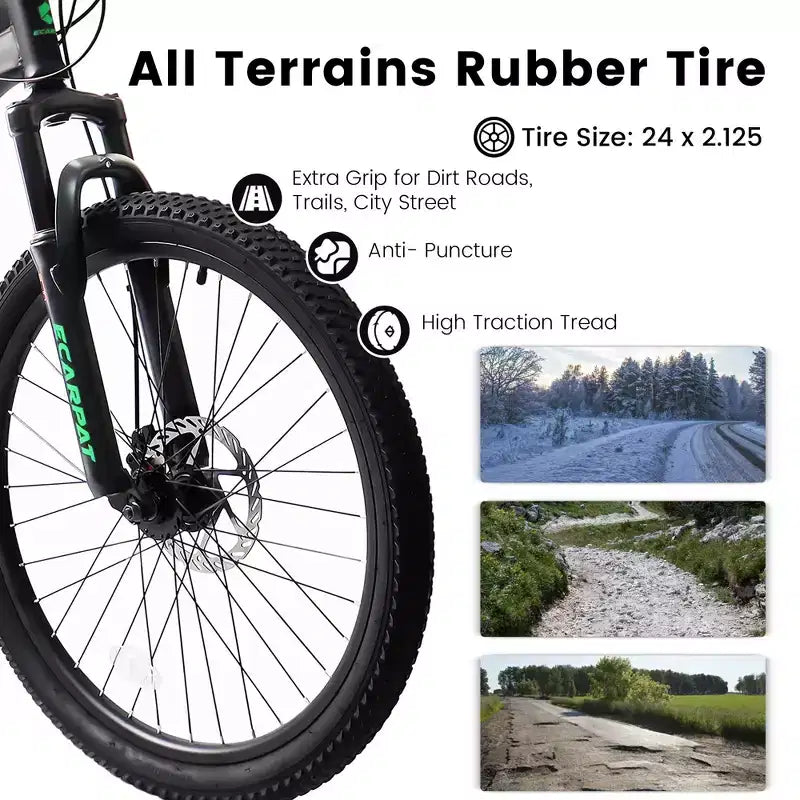VTT Okak 24 pouces en acier au carbone avec suspension intégrale, vélo homme avec leviers de vitesses 21 vitesses et freins à disque, vélo pour enfants et adultes