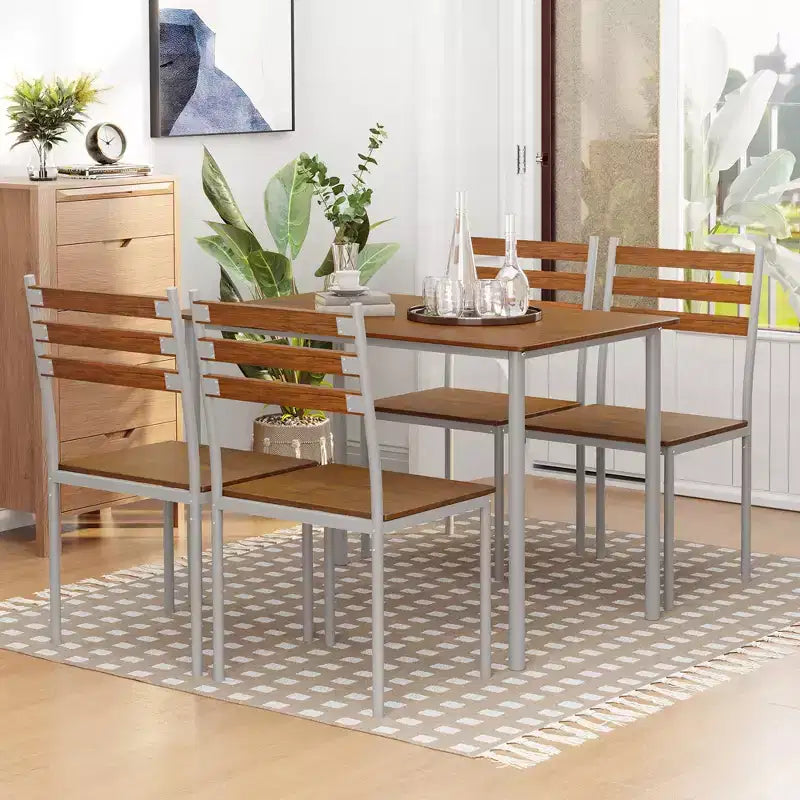 HOMCOM Ensemble table de salle à manger/cuisine de style moderne 5 pièces, 1 table et 4 chaises avec pieds en métal, convient pour l'extérieur