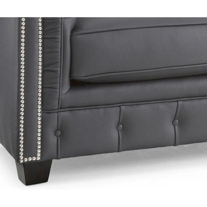 Canapé Chesterfield en cuir italien pleine fleur touffeté Hancock - 31 H x 86 L x 40 P