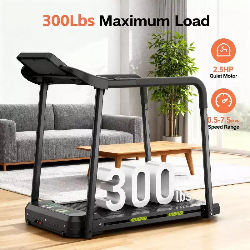 Tapis de marche pliable pour seniors, design sûr et stable avec longue rampe, grand écran LED, capacité de poids de 136 kg