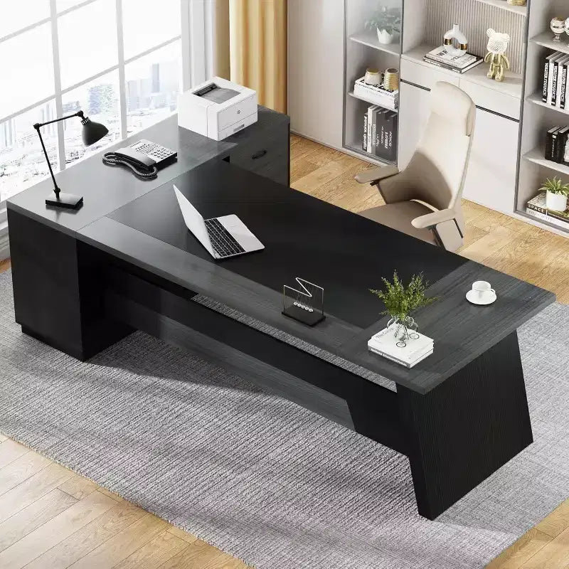 Bureau de direction en L Lantine Modern 78 avec tiroirs et classeur latéral