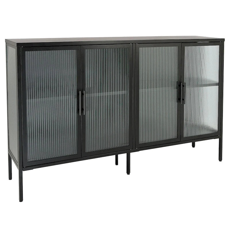 Meuble en métal et verre trempé avec étagère réglable
