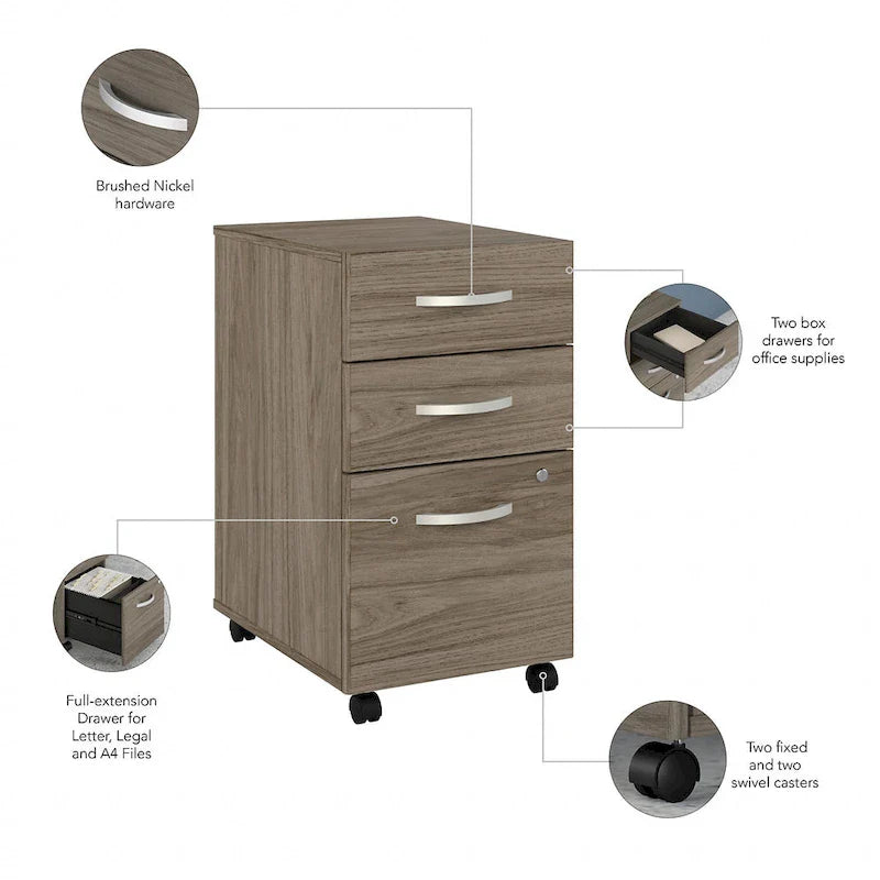 Bureau de 72 po avec huche et caisson mobile à 3 tiroirs
