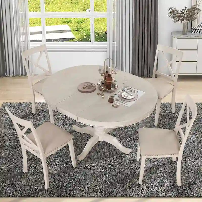Table à manger ronde extensible 4 places de 42 à 54 po pour ferme