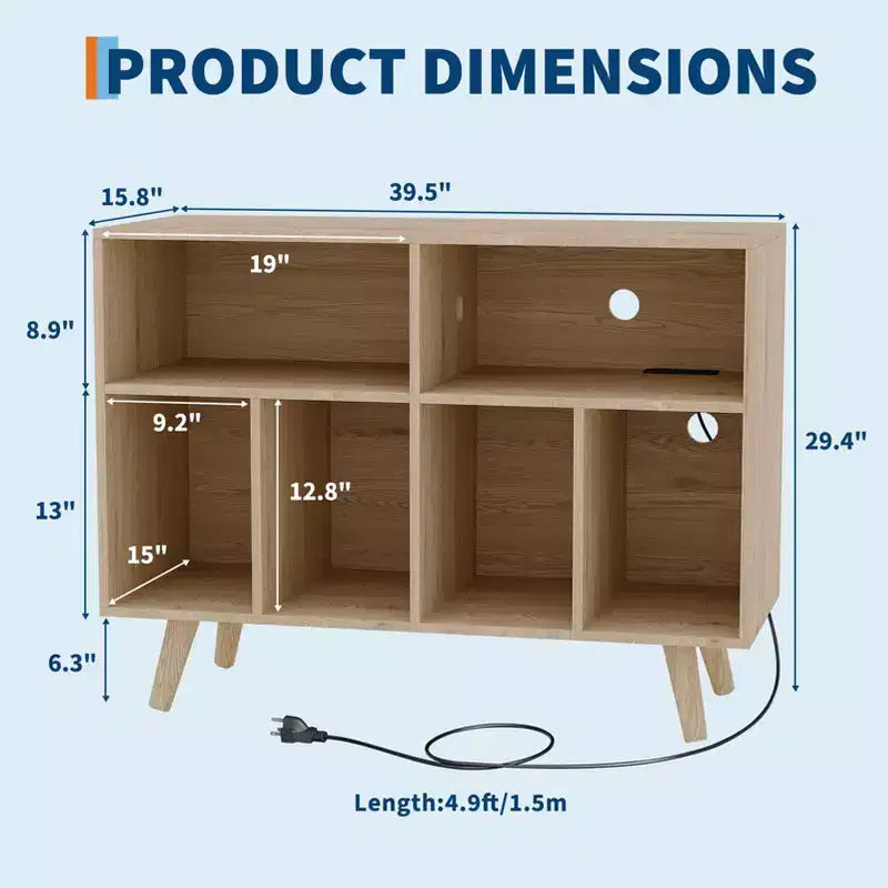 Meuble support pour tourne-disque COZONY avec rangement vinyles, étagère décorative de 39,5 po pour platine vinyle, pouvant contenir jusqu'à 350 albums, pour salon