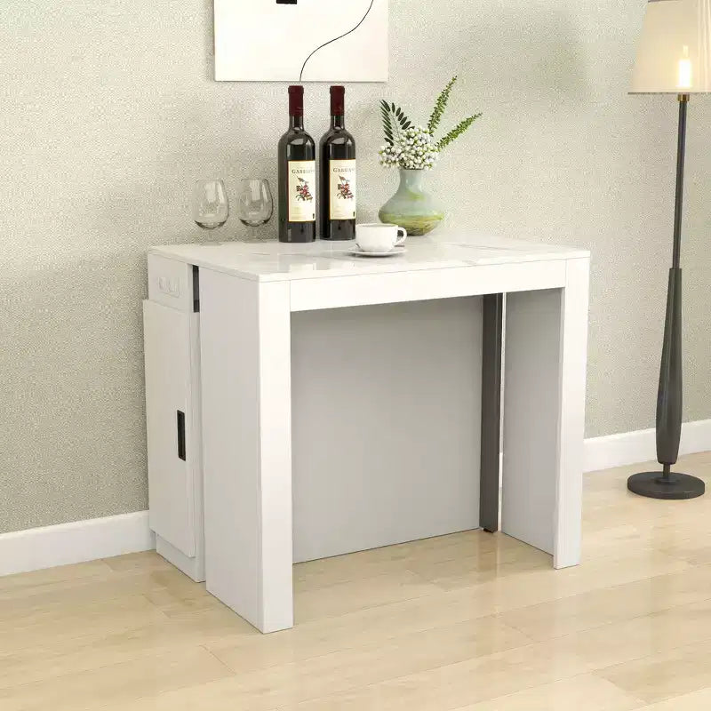 CLIHOME Table à manger extensible moderne multifonctionnelle avec prise, Table extensible peu encombrante avec rangement